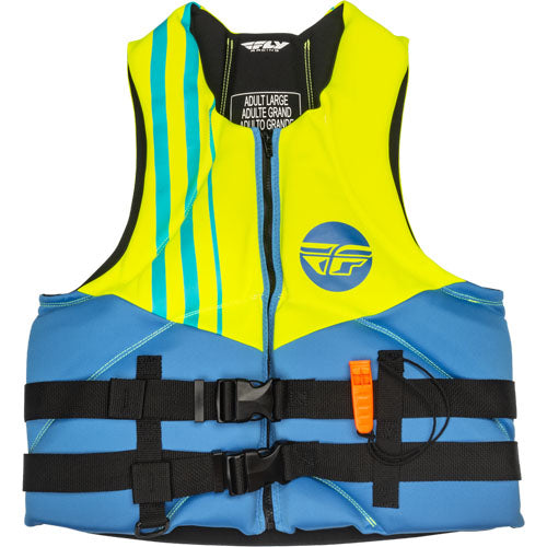 Fly Racing Mens Neoprene Life Vest - Blue/Hi-Vis Yellow/Teal